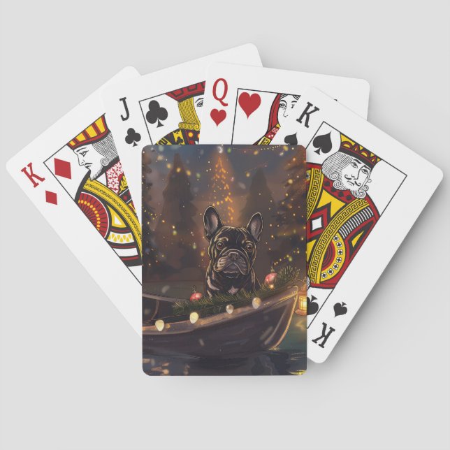 Fransk Bulldog Jul Festlig Resa Casinokort (Baksidan)