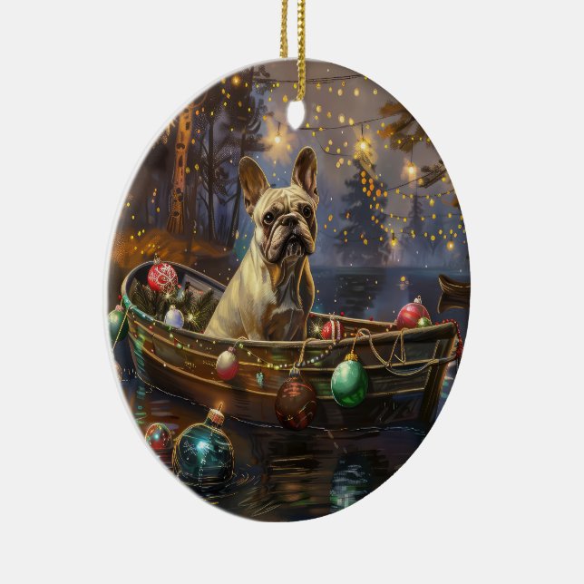 Fransk Bulldog Jul Festlig Resa Julgransprydnad Keramik (Höger)