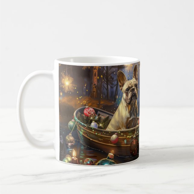 Fransk Bulldog Jul Festlig Resa Kaffemugg (Vänster)