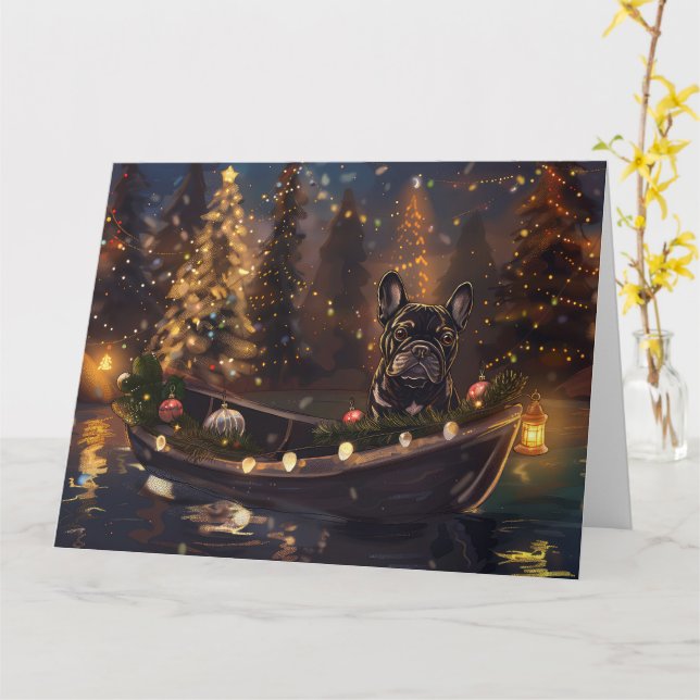 Fransk Bulldog Jul Festlig Resa Kort (Gul blomma)