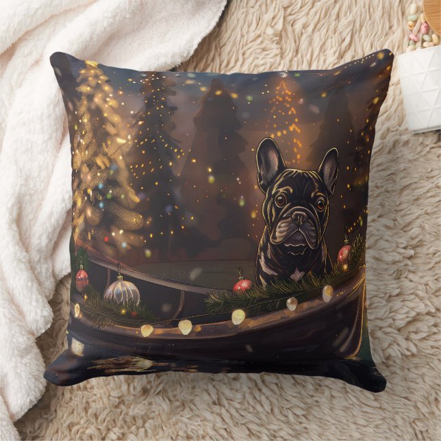 Fransk Bulldog Jul Festlig Resa Kudde (Filt)