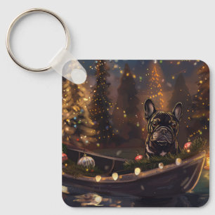 Fransk Bulldog Jul Festlig Resa Nyckelring