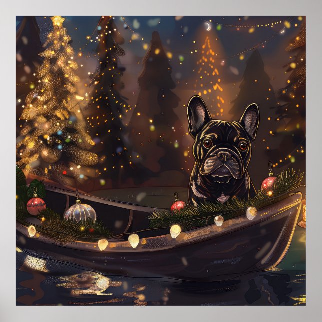 Fransk Bulldog Jul Festlig Resa Poster (Framsidan)
