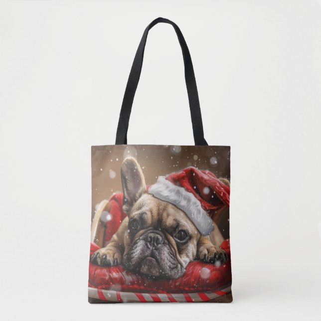Fransk Bulldog Jul Festlig Tygkasse (Framsida)