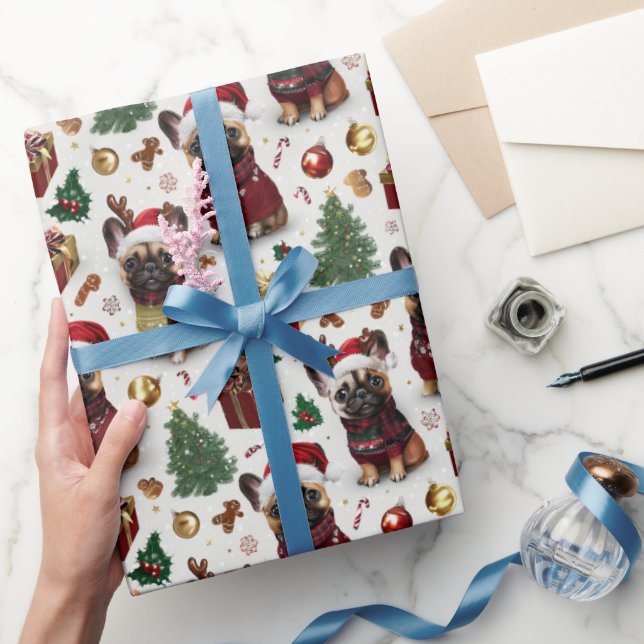 Fransk Bulldog Jul Holiday Mönster Presentpapper (Gifting)