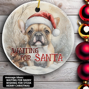 Fransk Bulldog-jul i väntan på jultomten Hund Julgransprydnad Keramik