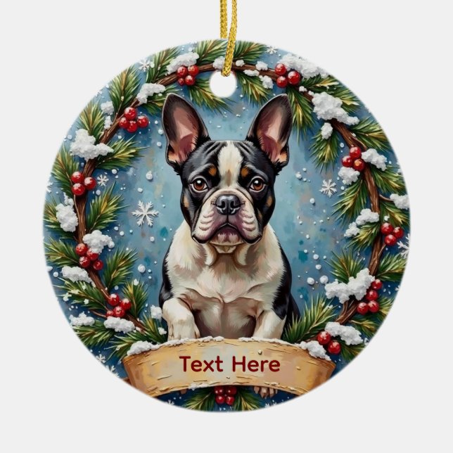 Fransk Bulldog Jul Julgransprydnad Keramik (Framsidan)