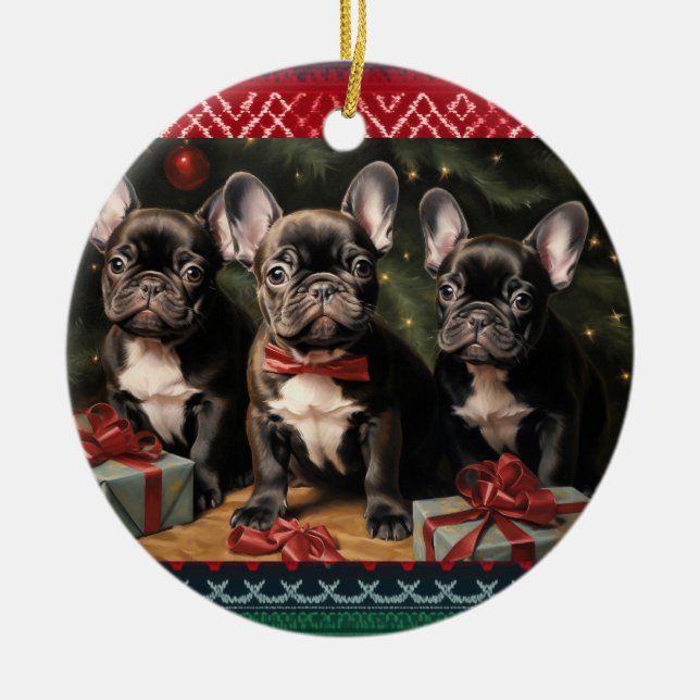 Fransk Bulldog-jul Julgransprydnad Keramik (Framsidan)