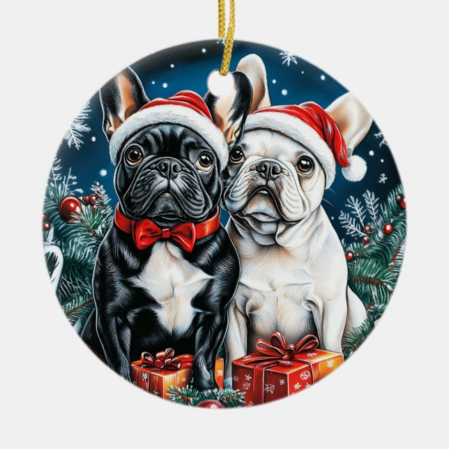 Fransk Bulldog jul Julgransprydnad Keramik (Framsidan)