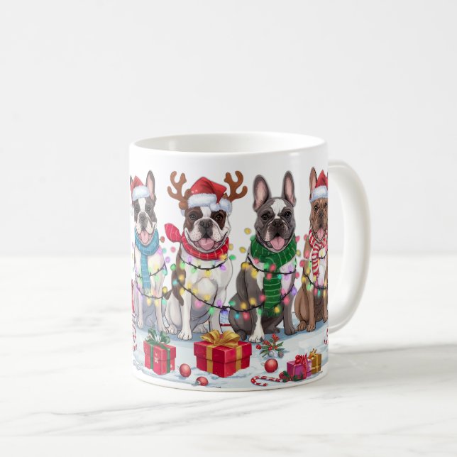 Fransk Bulldog-jul Ljus - bra design Kaffemugg (Framsida höger)