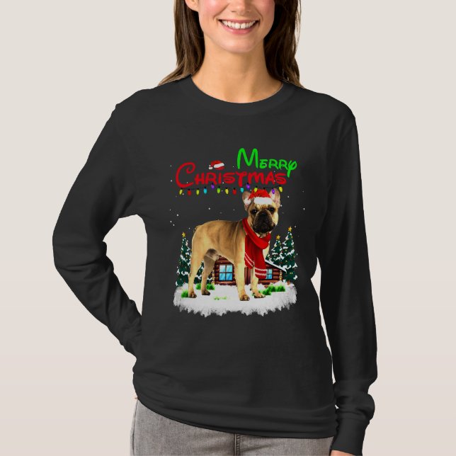 Fransk Bulldog jul Ljus Merry T Shirt (Framsida)