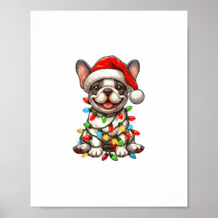 Fransk Bulldog jul Ljus Santa Hat Boys Gir Poster