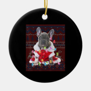 Fransk Bulldog jul Ljus Ugly Sweater Hund Julgransprydnad Keramik