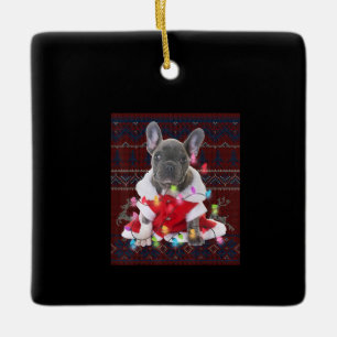 Fransk Bulldog jul Ljus Ugly Sweater Hund Julgransprydnad Keramik