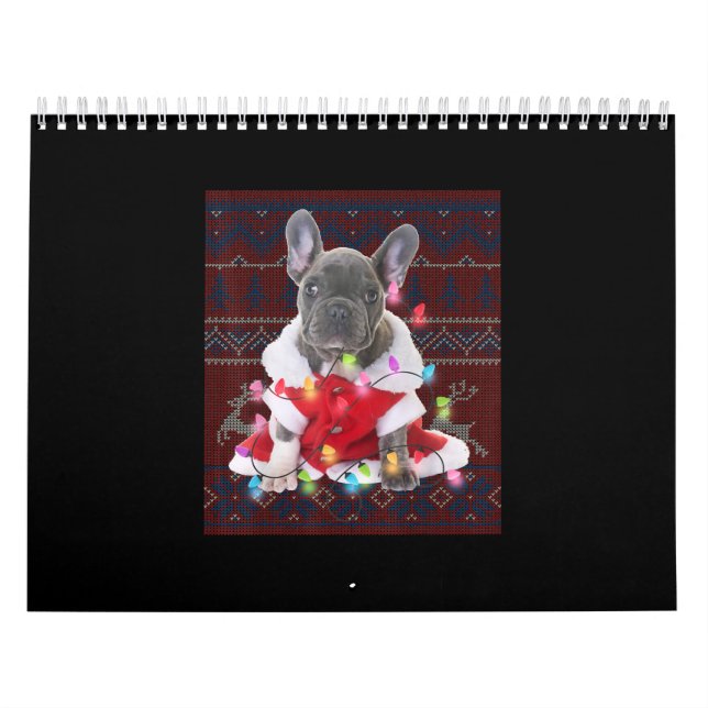 Fransk Bulldog jul Ljus Ugly Sweater Hund Kalender (Omslag)