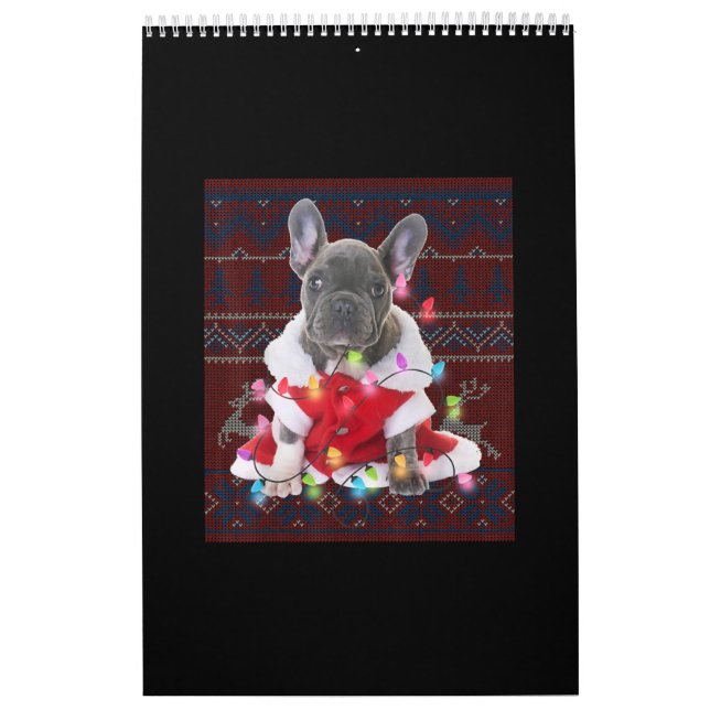 Fransk Bulldog jul Ljus Ugly Sweater Hund Kalender (Omslag)