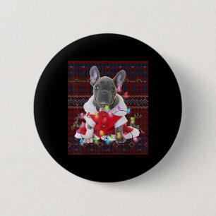 Fransk Bulldog jul Ljus Ugly Sweater Hund Knapp
