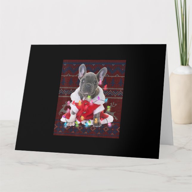 Fransk Bulldog jul Ljus Ugly Sweater Hund Kort (Framsida)