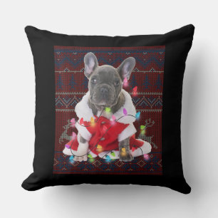 Fransk Bulldog jul Ljus Ugly Sweater Hund Kudde