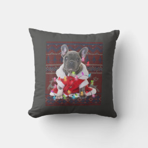 Fransk Bulldog jul Ljus Ugly Sweater Hund Kudde