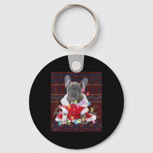 Fransk Bulldog jul Ljus Ugly Sweater Hund Nyckelring