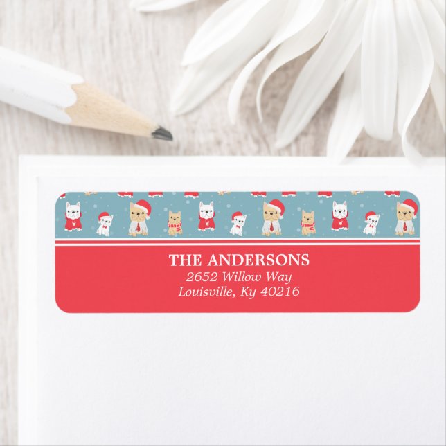 Fransk Bulldog jul Mönster Adress Returadress Etikett (Insitu)