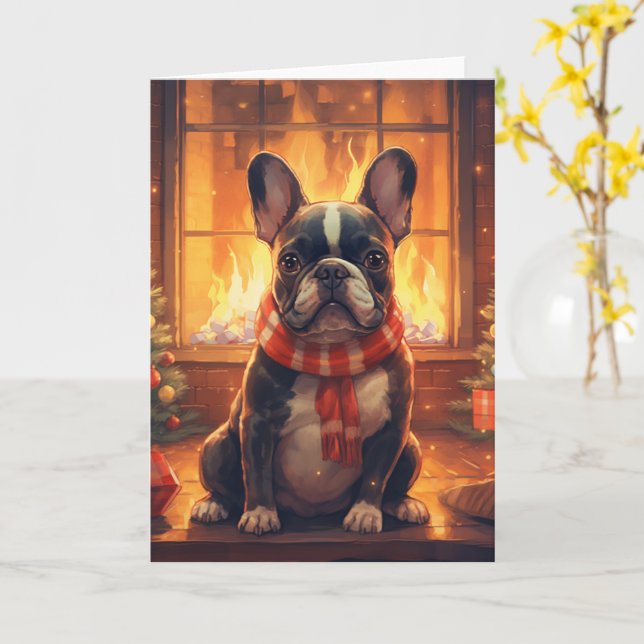 Fransk Bulldog Jul – Mysig Tröja Kort (Gul blomma)