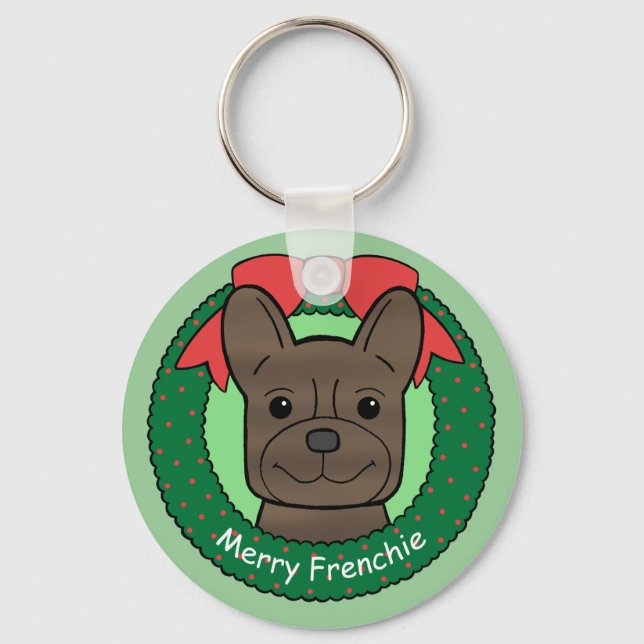 Fransk Bulldog-jul Nyckelring (Framsida)
