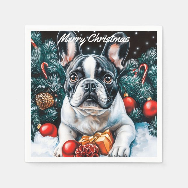 Fransk Bulldog-jul Pappersservett (Framsidan)
