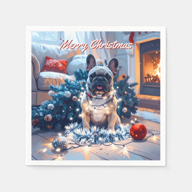Fransk Bulldog-jul Pappersservett (Framsidan)
