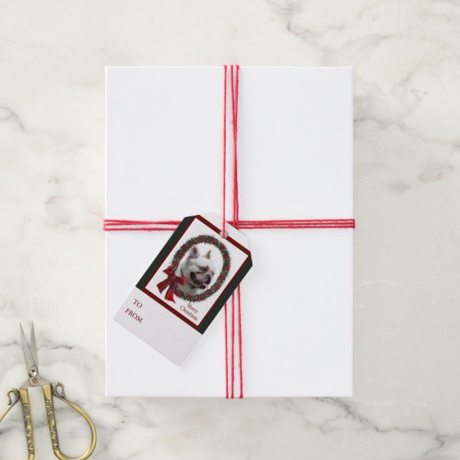 Fransk Bulldog-jul Presentetikett (Med Snöre)