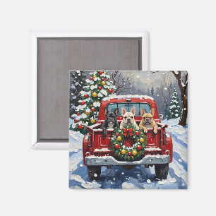 Fransk Bulldog Jul Röd Lastbil Holiday Magnet