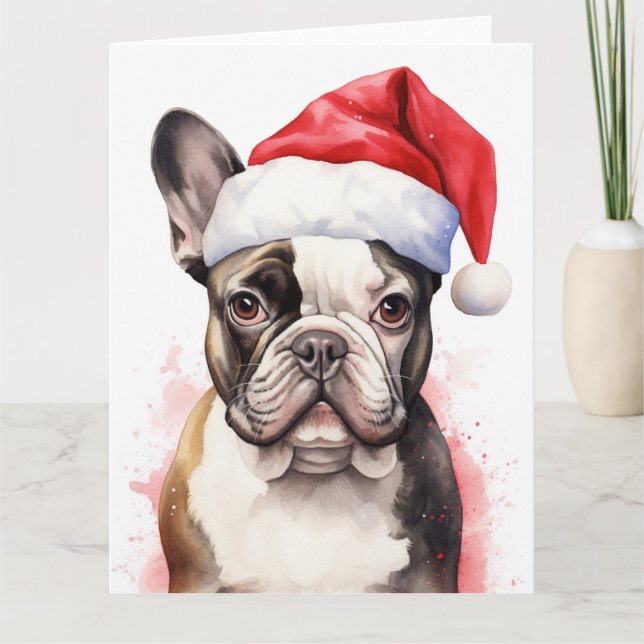 Fransk Bulldog Jul Santa Tass Festive Kort (Framsida)