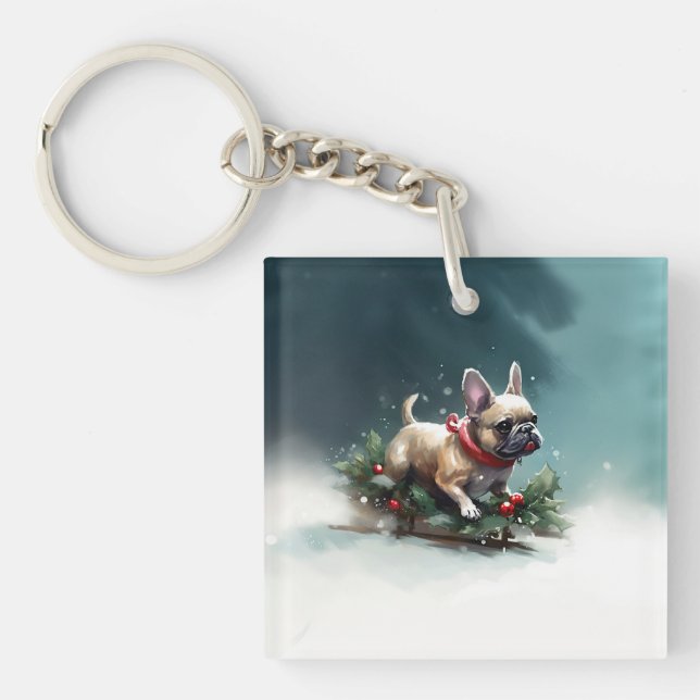 Fransk Bulldog jul snö vinter (Framsidan)
