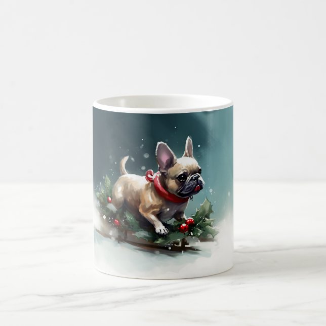 Fransk Bulldog jul snö vinter Kaffemugg (Center)