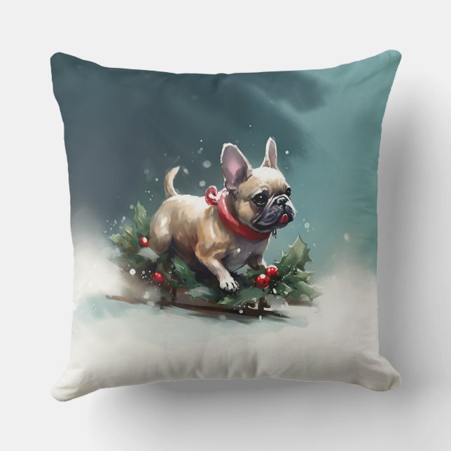 Fransk Bulldog jul snö vinter Kudde (Baksida)