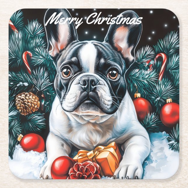 Fransk Bulldog-jul Underlägg Papper Kvadrat (Framsidan)