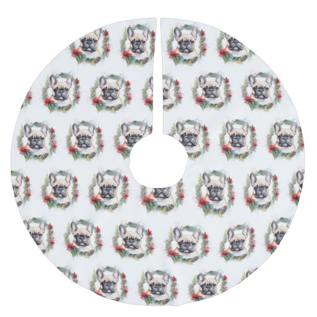 Fransk Bulldog Jul Utandning Valp Julgransmatta Borstad Polyester (Framsidan)