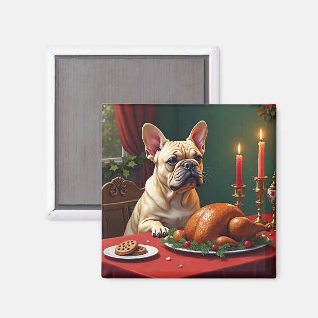Fransk Bulldog Julaftonsfest Målarverk Magnet (Front/Back)