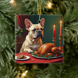 Fransk Bulldog Julaftonsfestmålning Julgransprydnad Keramik