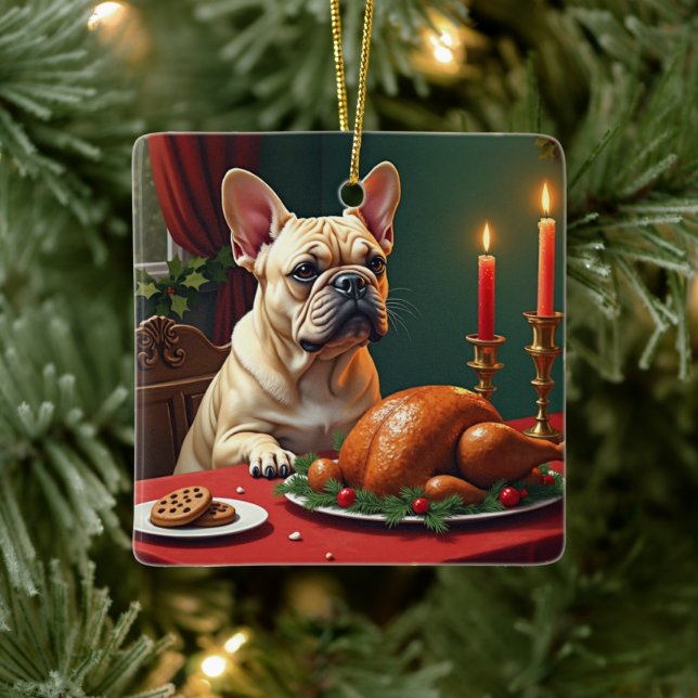 Fransk Bulldog Julaftonsfestmålning Julgransprydnad Keramik (Träd)