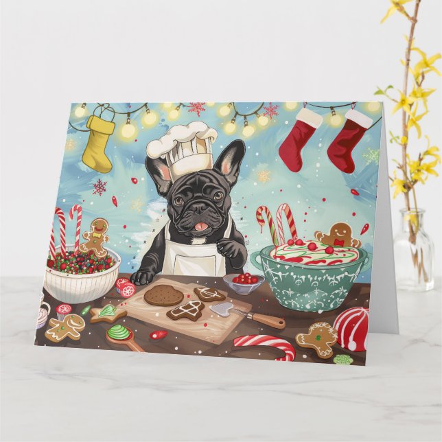 Fransk Bulldog Julbakning: Festlig jul Kort (Gul blomma)