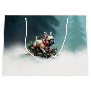 Fransk Bulldog-julen snö vintertid