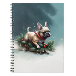 Fransk Bulldog-julen snö vintertid Anteckningsbok