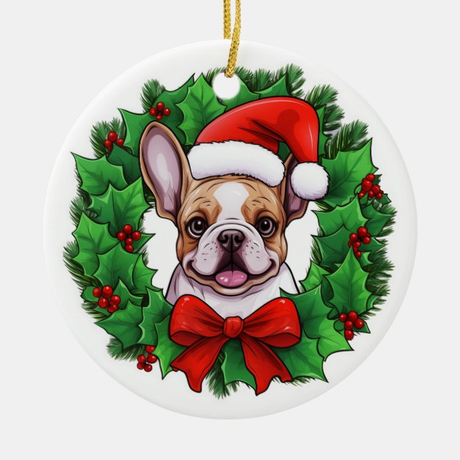 Fransk Bulldog-julfransen Julgransprydnad Keramik (Framsidan)
