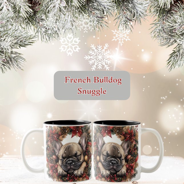 Fransk Bulldog-julfransen Två-Tonad Mugg (Cute French Bulldog Christmas Mug)