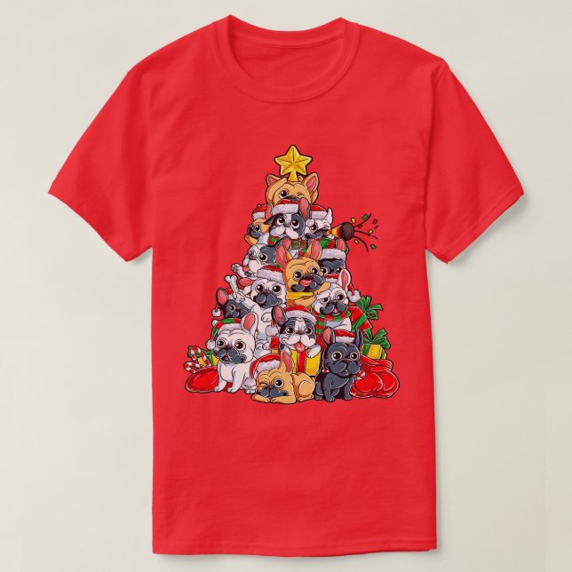 Fransk Bulldog Julgran Hund Santa Julafton Boys Sa T Shirt (Design framsida)