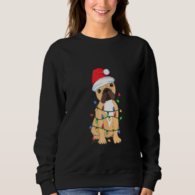 Fransk Bulldog Julgran Light Santa Hund Julafton T Shirt (Framsida)