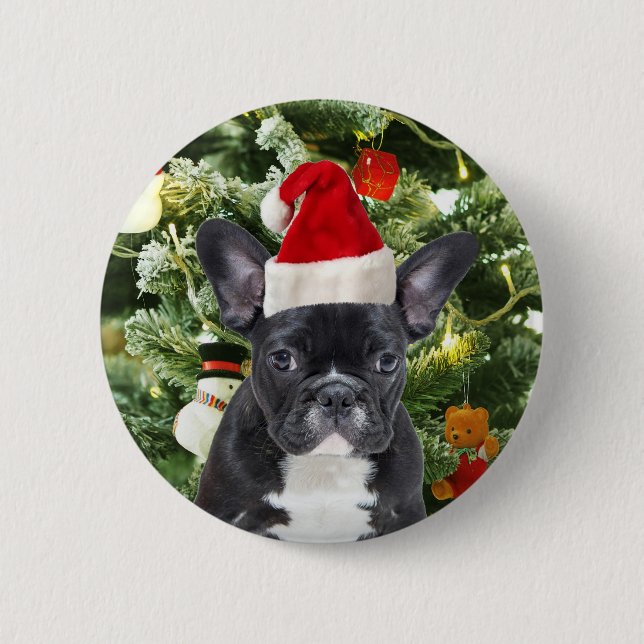 Fransk Bulldog Julgran Ornaments Snögubbe Knapp (Framsida)