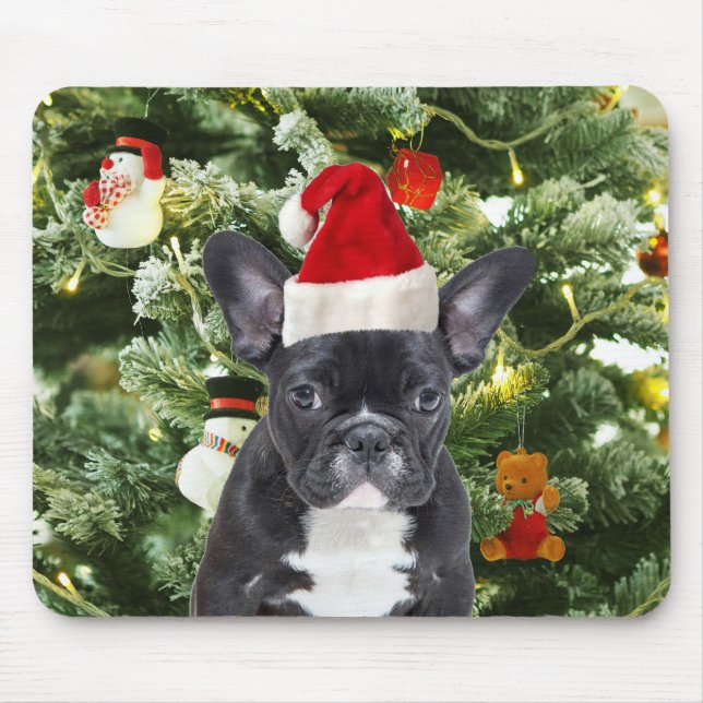 Fransk Bulldog Julgran Ornaments Snögubbe Musmatta (Framsidan)